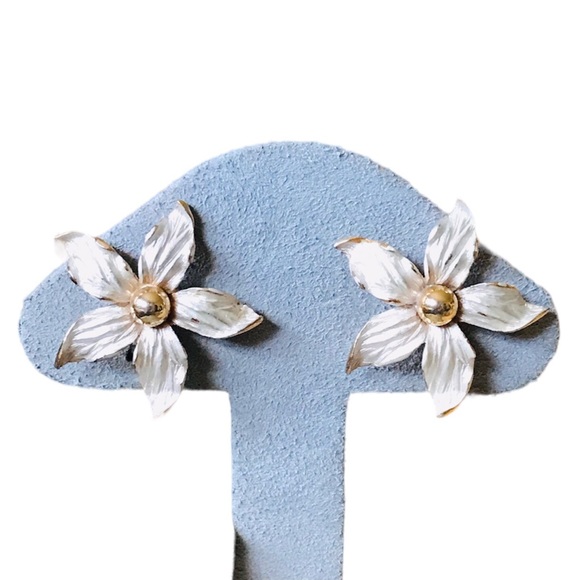 VTG Vintage Judy Lee SIGNED Costume Gold & Silver Tone Floral Clip On Earrings - Picture 2 of 13